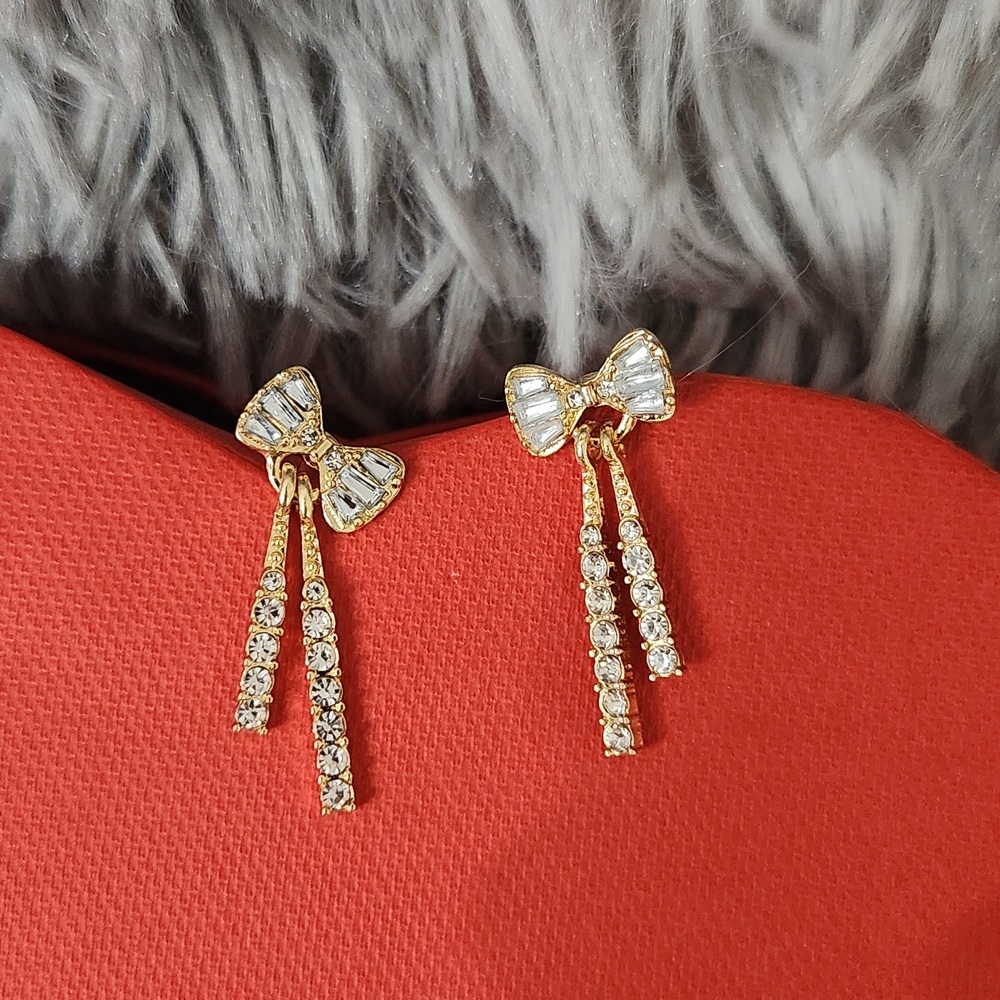 Gold and Crystal Elegant Bow Earrings NWT